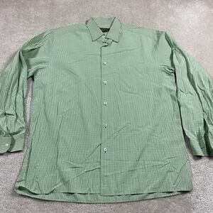 Ermenegildo Zegna Shirt Mens XL Green Gingham Check Long Sleeve Made Italy